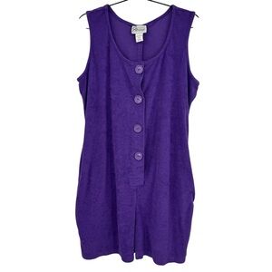Vintage 80s Purple Terrycloth Romper L